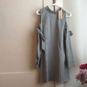 boutique striped cold shoulder dress